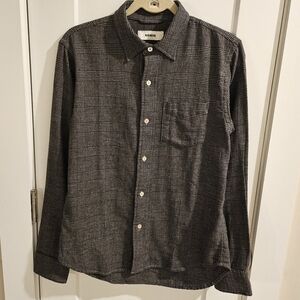 Buck Mason Chamois Flannel Shirt - Check Herringbone Plaid - Black - Size Smalll